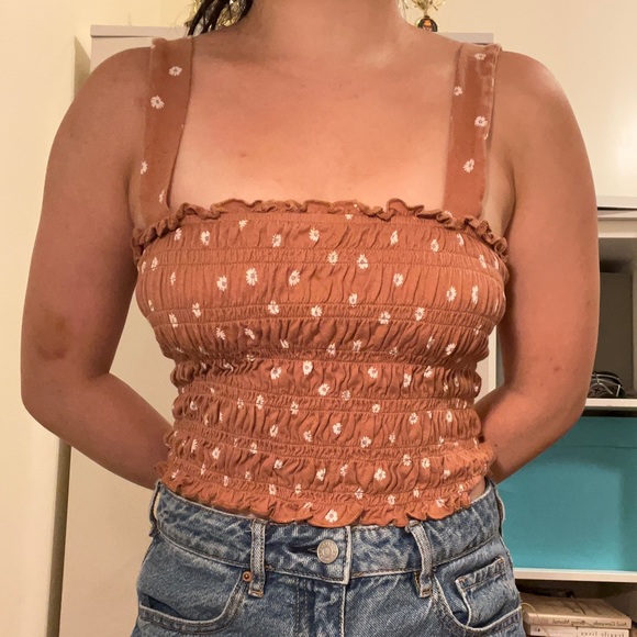 american eagle brown smocked floral tank - Picture 2 of 4